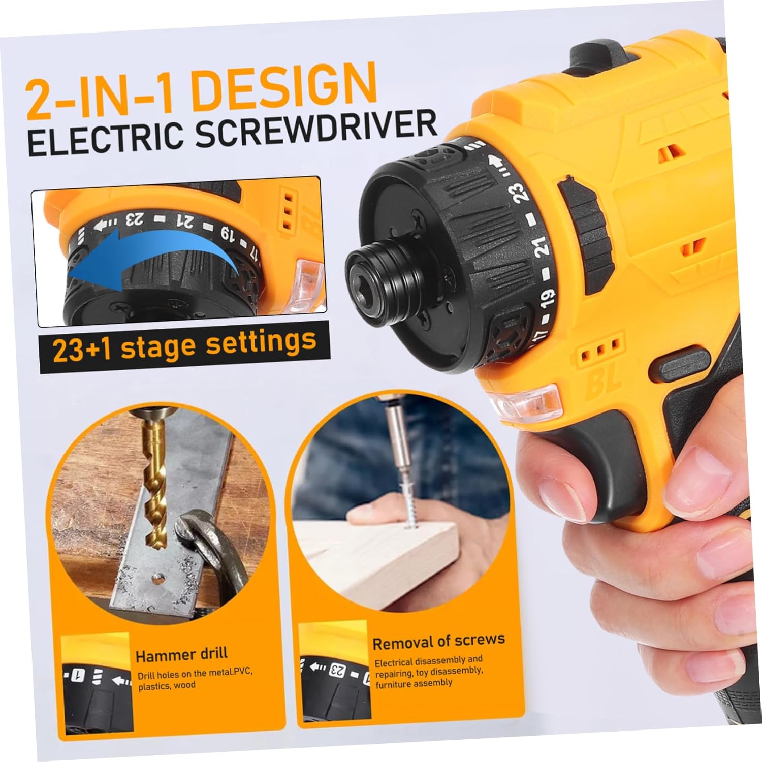 POPETPOP Rechargeable Electric Screwdriver with Power Cordless Design for Home Repair and Projects Includes Two Batteries and Charger Low Noise Motor for Efficient Use