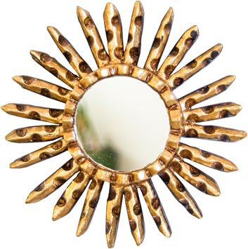 Small Sunburst Mirror with Gold Leaf Finish - Peruvian Carved Wood Round Mirror for Wall Art - Unique Gift for Her or Home Gold