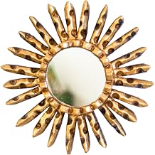 Small Sunburst Mirror with Gold Leaf Finish - Peruvian Carved Wood Round Mirror for Wall Art - Unique Gift for Her or Home Gold