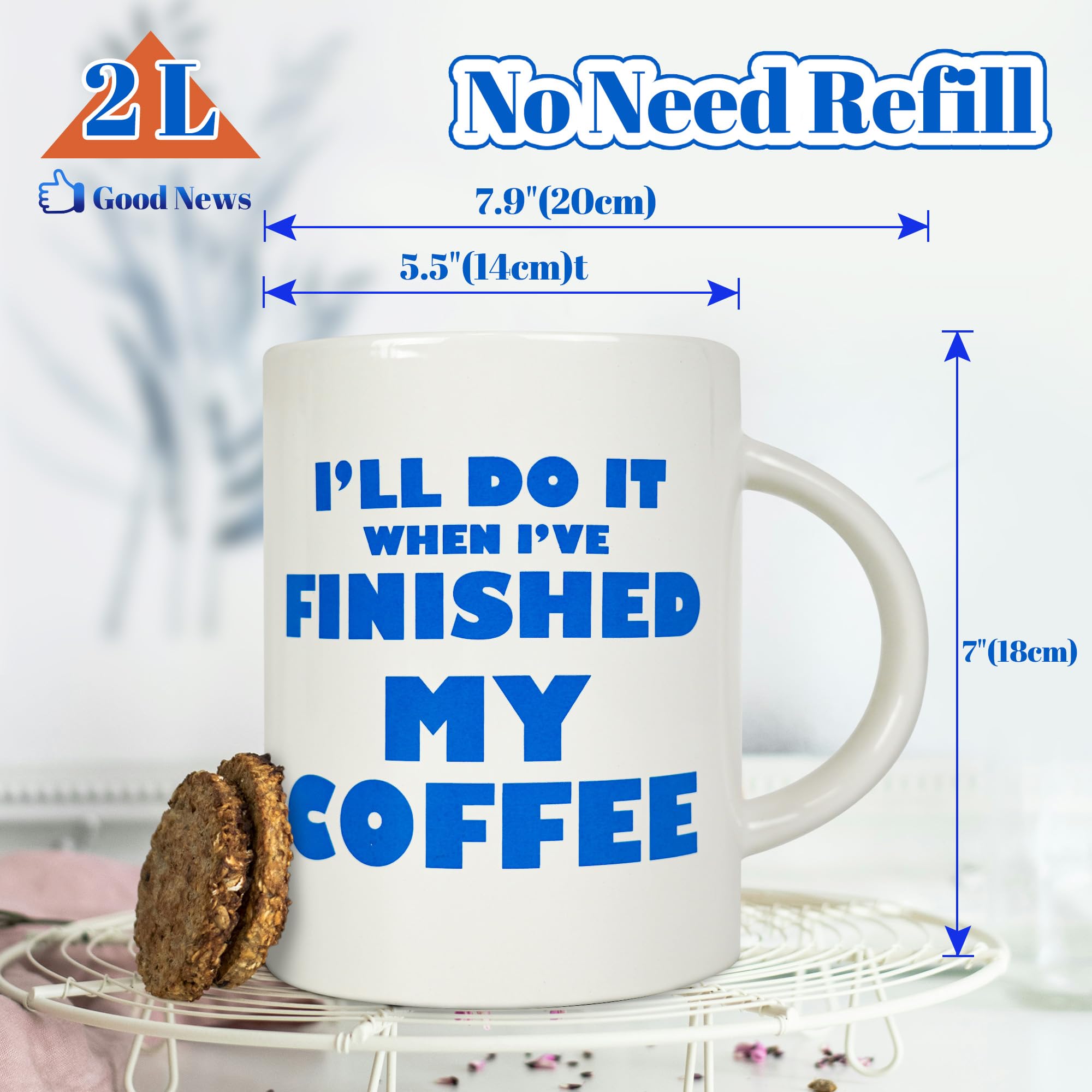 YOBRO Tazza da caffè gigante in ceramica, 67 Oz (2 l), grande e divertente, regalo originale per uomini, colleghi o ufficio, regalo divertente per ogni Anla (blu)