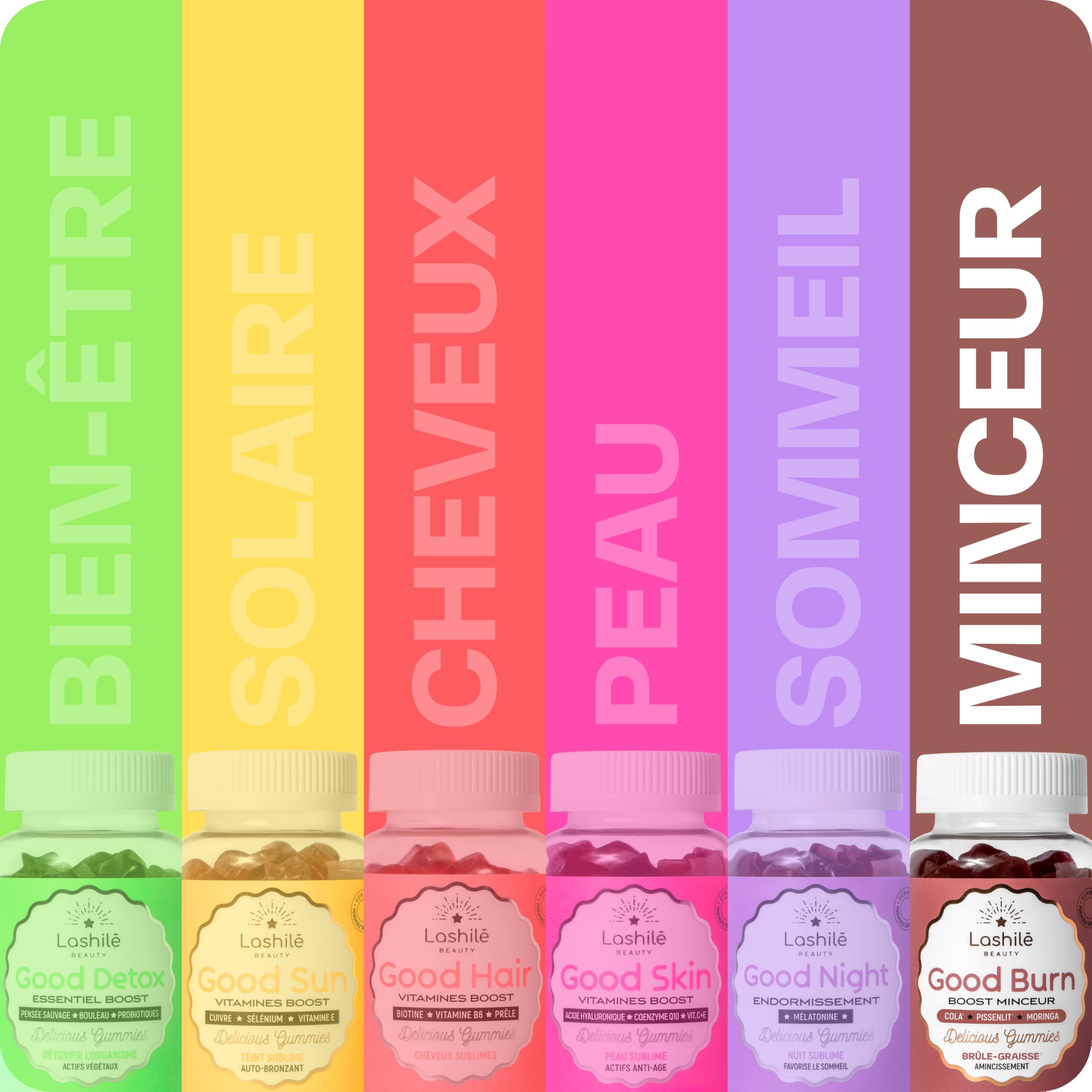Lashilé Beauty - Gummies Brûle Graisses - Combustion des Graisses et perte de poid puissant - Good Burn - Complément alimentaire Minceur - Cola, Pissenlit, Moringa - Cure 1 Mois - 60 Gummies