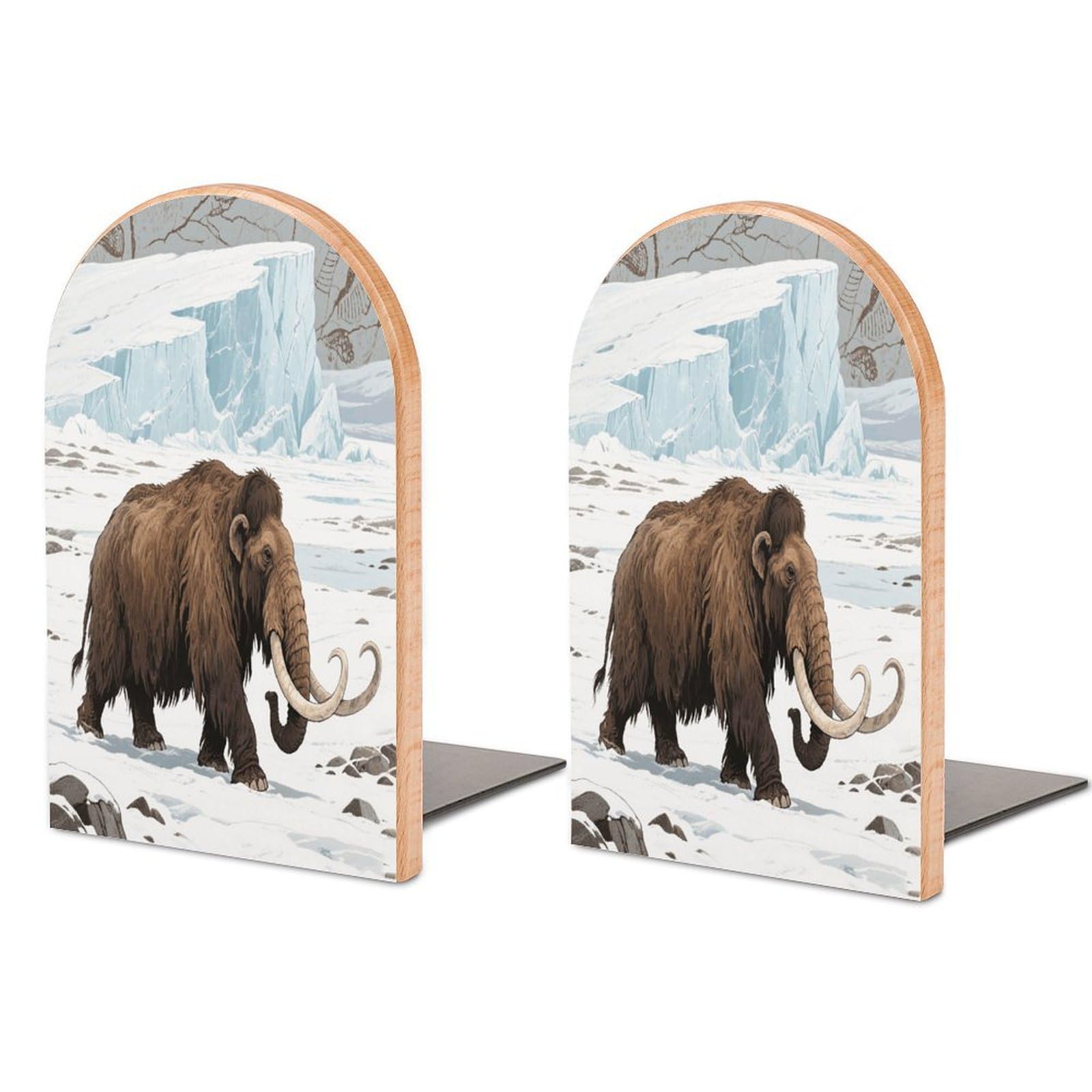Mammoth Bookend for Shelves Decorative 1 Pair Modern Wood Book End Universal Economy Bookend with Metal Base Heavy Duty Non-Slip Book Organizer for Home Office
