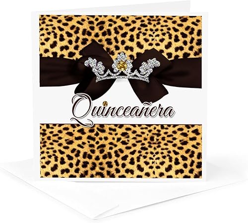 Tarjeta de felicitación - Impresión de guepardo de quinceañera con cinta, lazo y brillo digital - Colección de cumpleaños