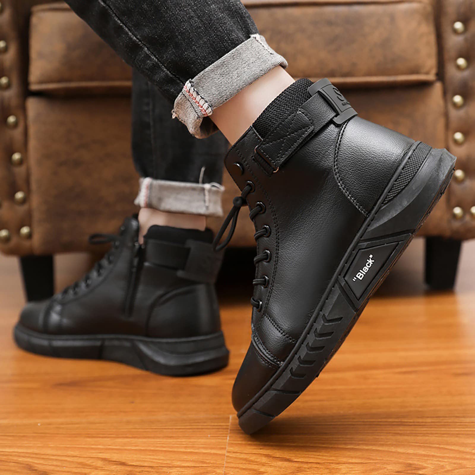 Produttore di Scarpe Casual da Uomo in Pelle Sintetica con Tacco Personalizzato Nero