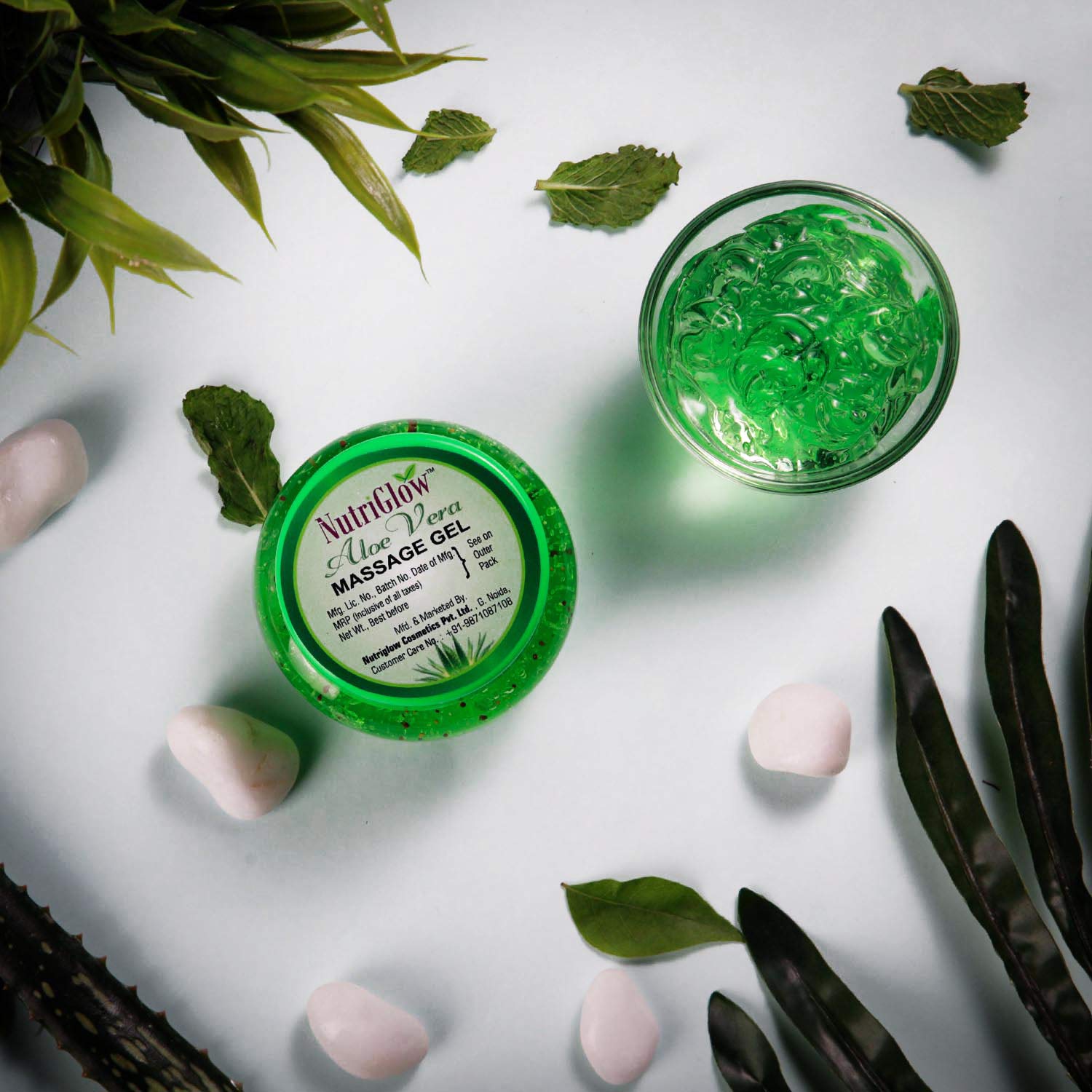 NUTRIGLOW Aloe Vera Gel Great for Face, Hair, Acne, Sunburn, Bug Bites, Rashes, Glowing and Radiant Skin, Hydrating Gel Relieves Itchy & Irritated Skin Non Sticky, 100gm Each, Pack of 2