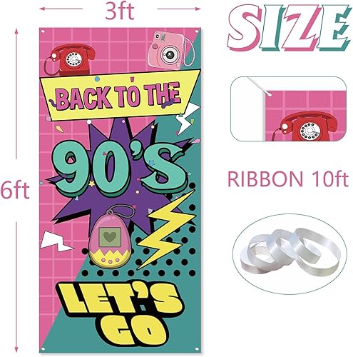 Miniatura 2 de Cartel de regreso a la puerta de los 90  Decoraciones retro de fiesta de los años 90 para hombres y mujeres  Suministros de fiesta de telón de fondo