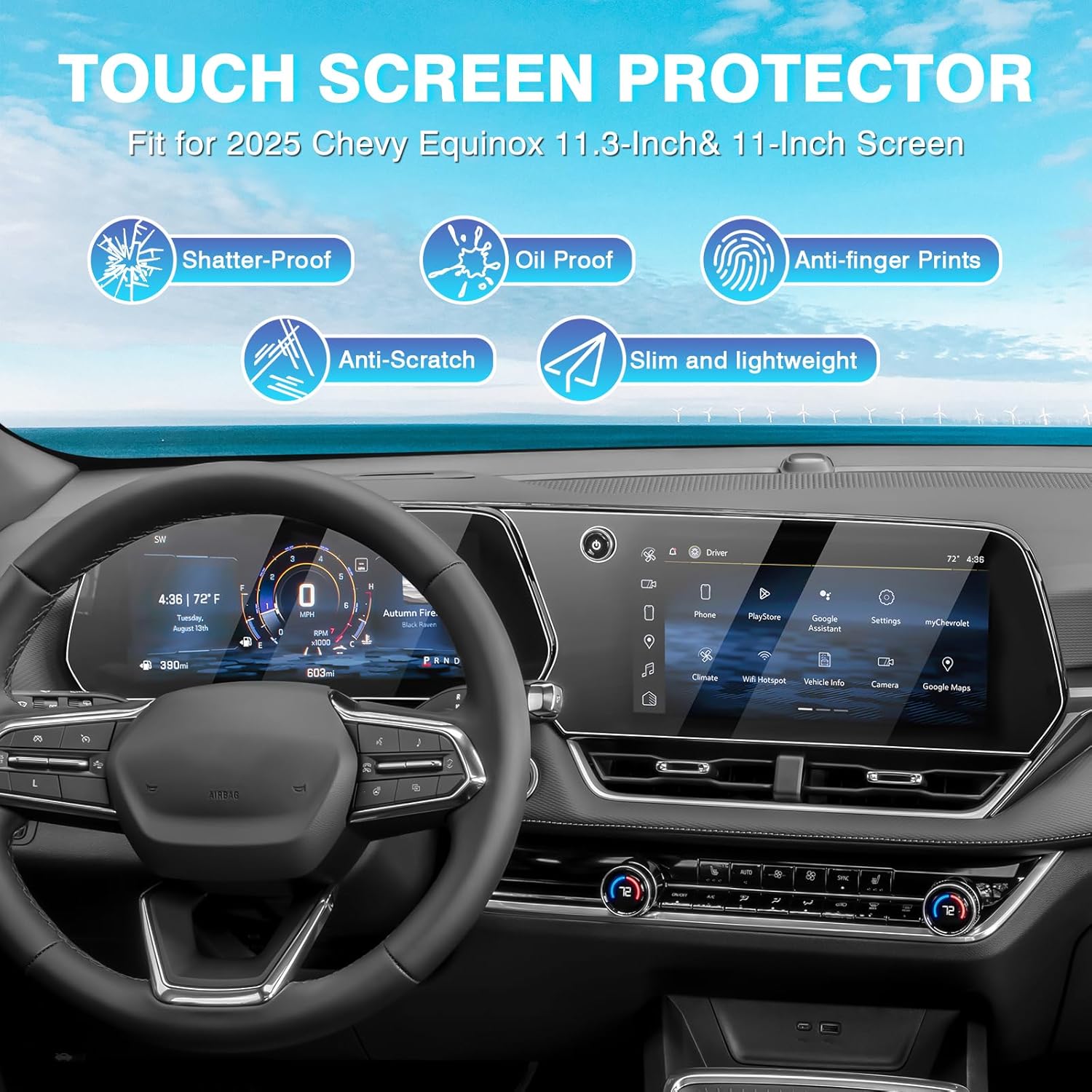karltys [upgrade 2 pack screen protector for [no glare & fingerprint] tempered glass 2026 2025 chevy equinox 11.3-inch navigation & 11-inch dashboard for models lt/rs/activ 11.3 inch 2026 2025 chevy equinox