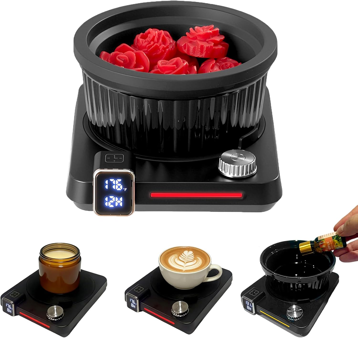 Wax Melt Warmer 3-in-1 Candle Warmer with Timer, 12H Auto Shut Off & 3 Temperature Settings, Electric Scented Wax Melter for Home Office Bedroom, Safe Fragrance Warmer for Women Mom Black