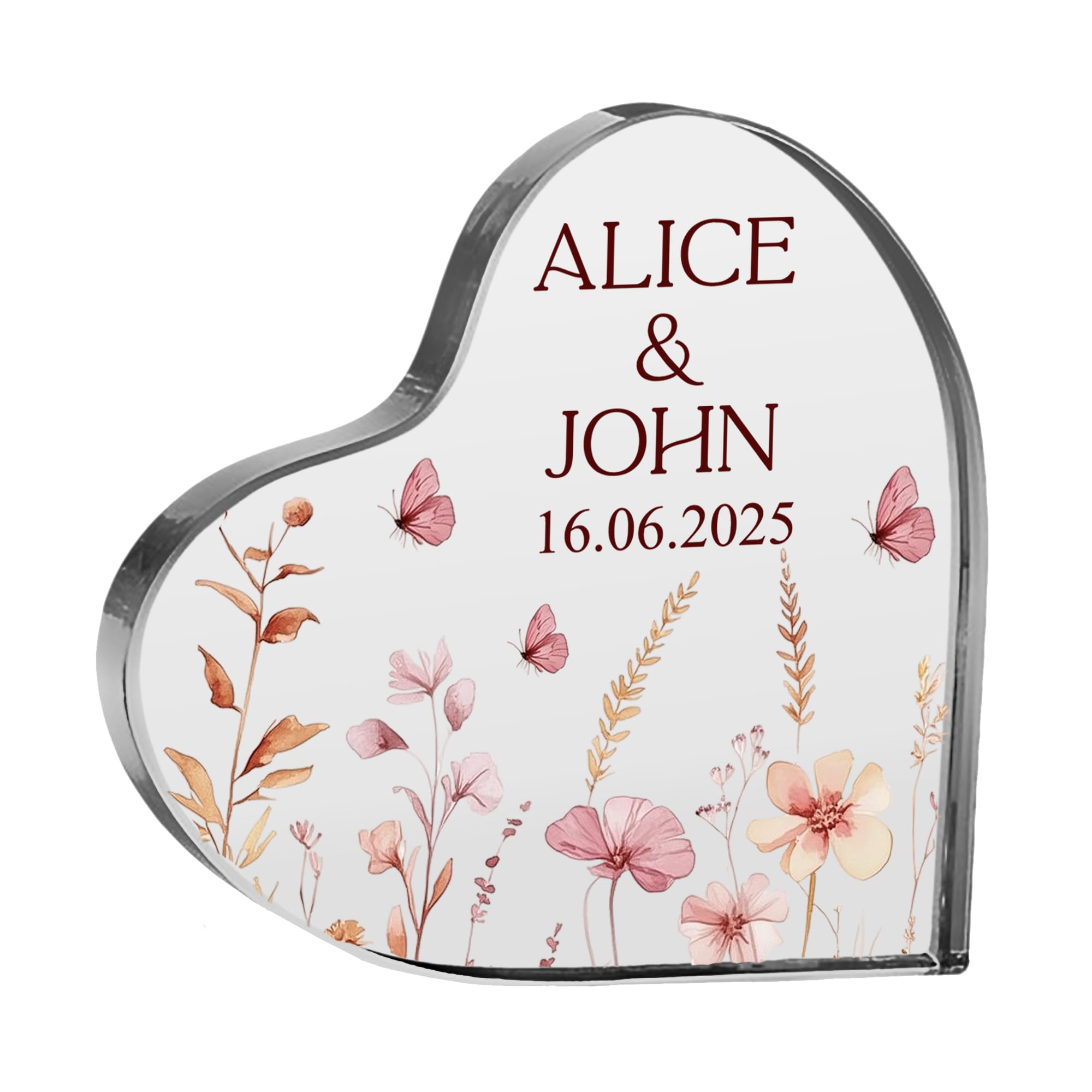 ukgiftstoreonline Personalised Heart-Shaped Acrylic Wedding Plaque, 10 x 10 cm, Anniversary and Engagement Gift with Gift Box