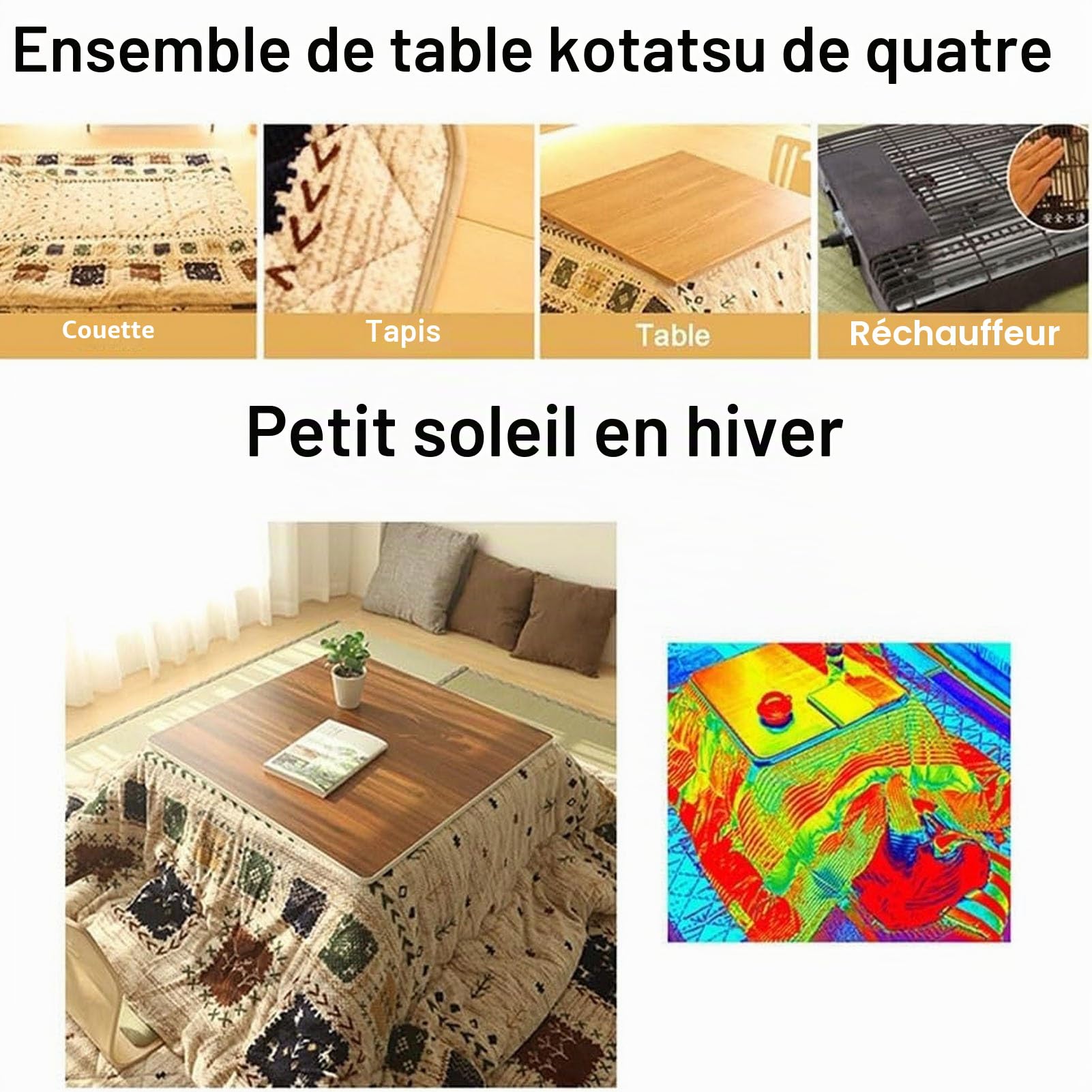 Table Kotatsu avec Chauffage et Couverturestół Kotatsu, Ensemble de Tables Kotatsus, Ensemble de Table de Poêle Japonais, Chambre et Tatami for Une Utilisation Domestique Hivernale