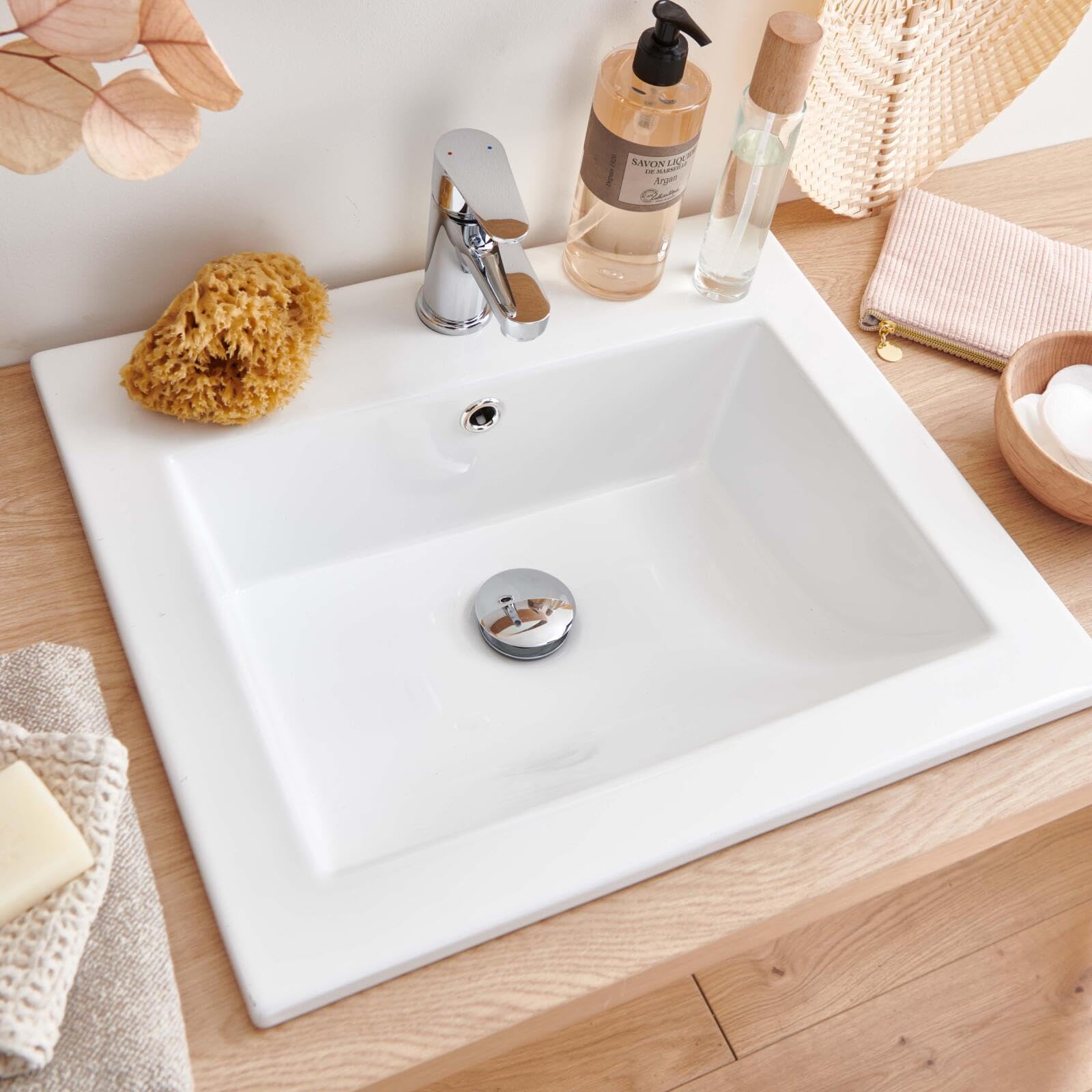 Mob-In - Lavandino da incasso in ceramica, 50 x 43 cm, colore: Bianco
