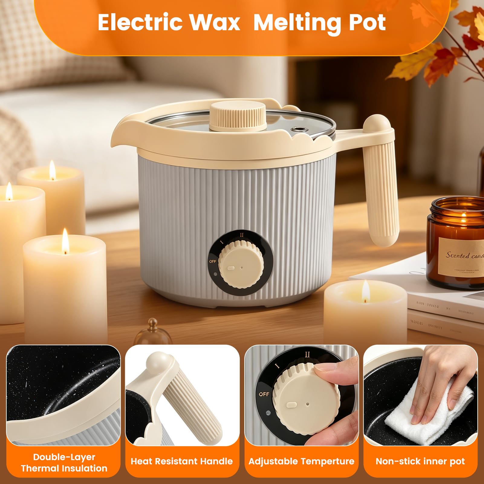 Lomffy Kit per sciogliere la cera per candele con beccuccio, kit per realizzare candele con stoppini, cucchiaio, termometro, adesivi e dispositivo di centraggio