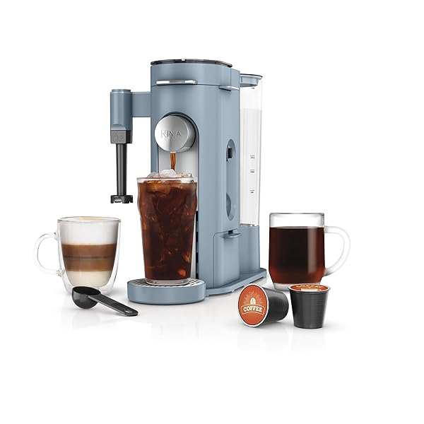 Ninja Pod & Grounds Specialty XL Single-Serve Coffee Maker, K-Cup Pod Compatible, Brews Grounds, Compact Design, Built-In Milk Frother, 68-oz. Reservoir, 6oz. Cup-24oz. Mug Sizes, Denim Blue, PB055ABL