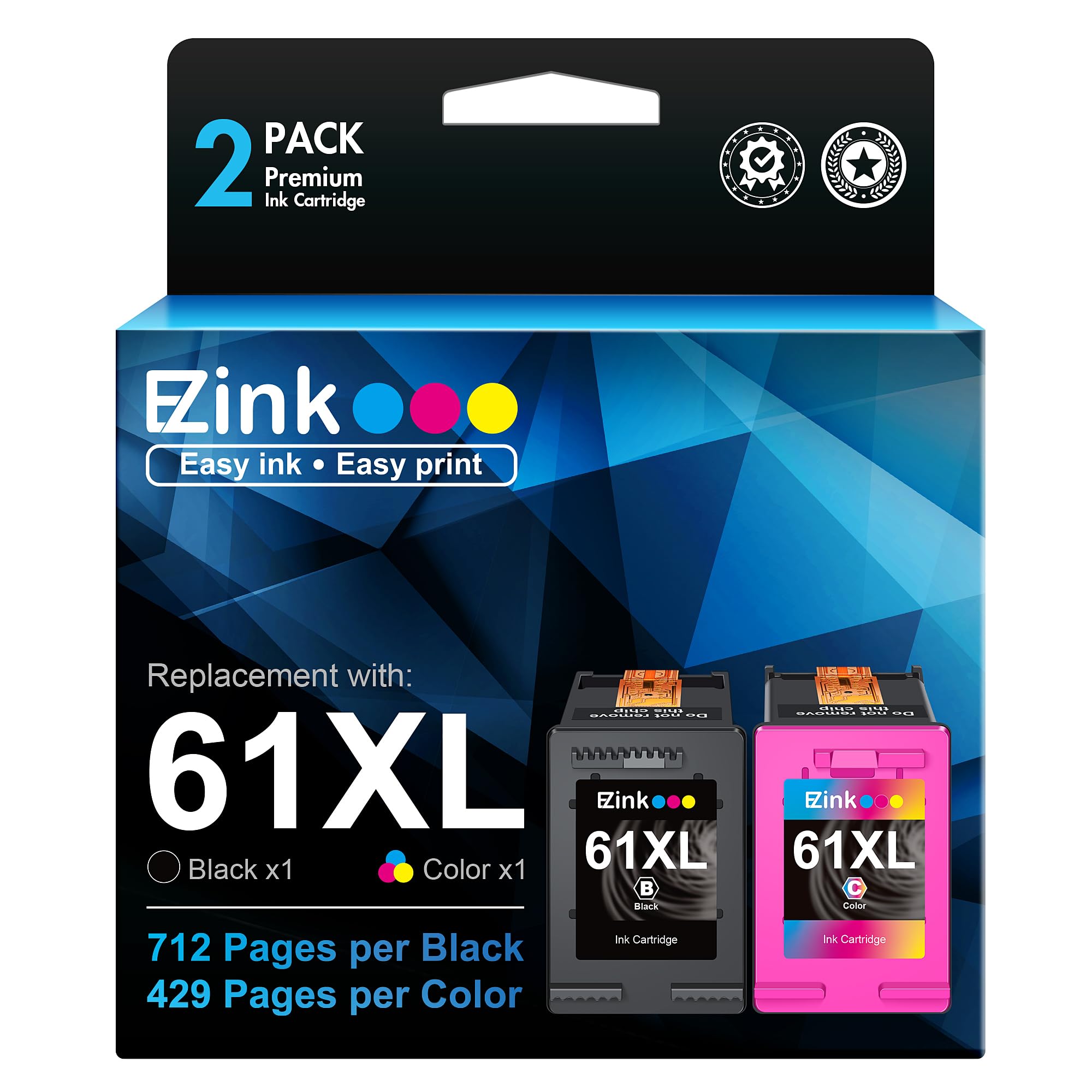 E-Z Ink Remanufactured Ink Cartridge Replacement for HP Ink 61 61XL Ink Cartridge Combo Pack (1 Color, 1 Black)