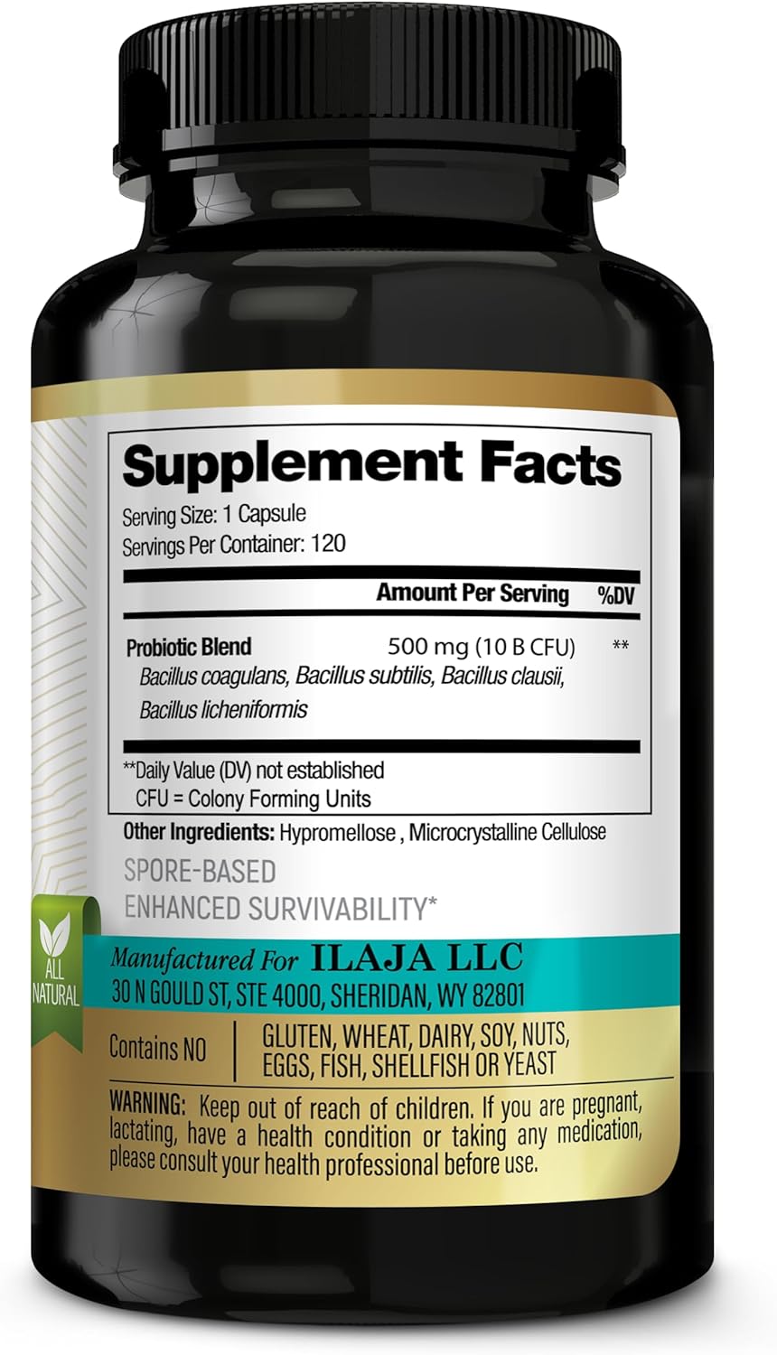 Spore Supreme Spore Based Probiotic 120 Capsule x 10 Billion / 4 Strain Formula - 4 Month Supply - No Refrigeration Needed, Acid Resistant Strains, Dairy Free