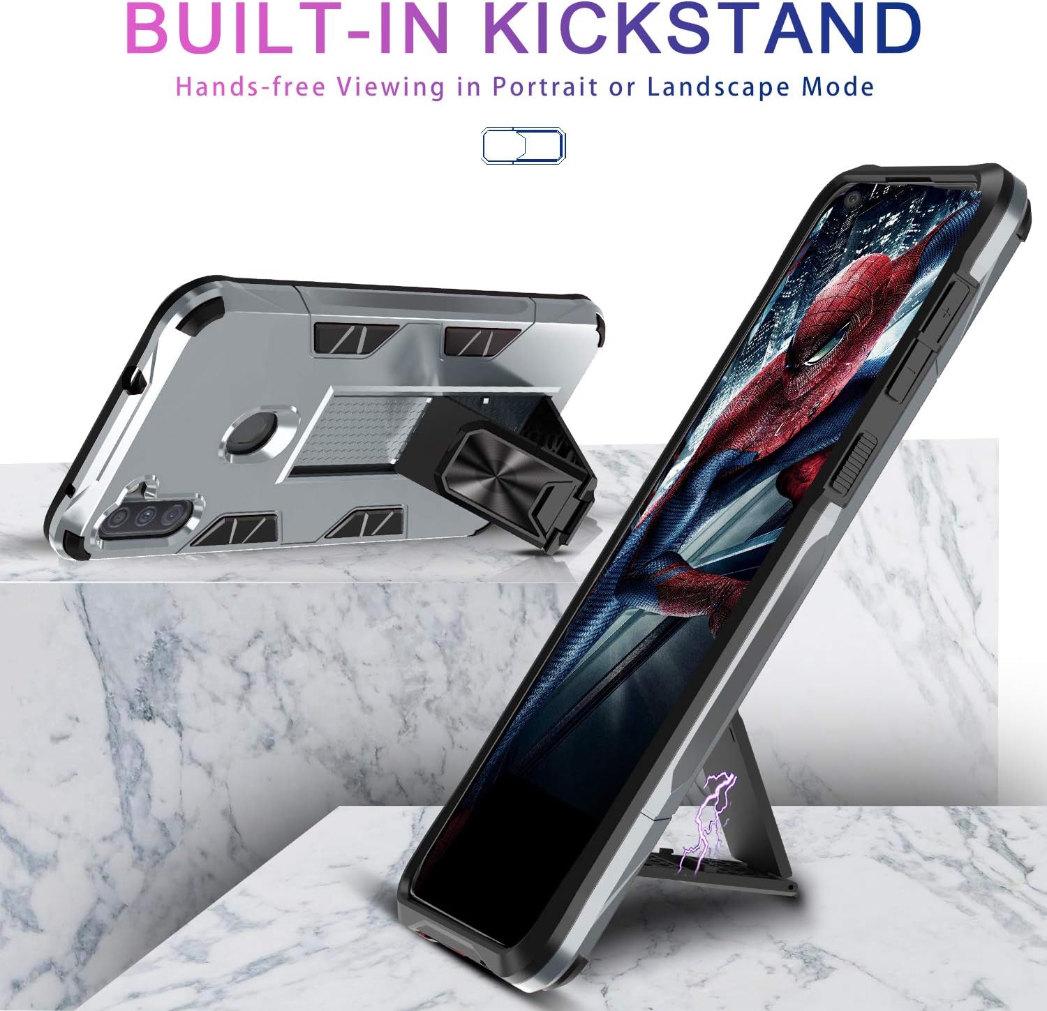 LeYi Compatible with Samsung A11 Case, Samsung Galaxy A11 Case with Tempered Glass Screen Protector [2Pack], Military-Grade Shockproof Built-in Kickstand Car Mount Phone Case for Galaxy A11, Silver