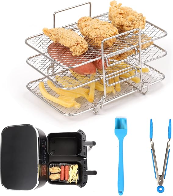 Yidata Air Fryer Rack for Ninja Dual Basket, Multi-Layer Dehydrator Rack Air Fryer Accessories Compatible wth Ninja Dual Zone Air Fryer