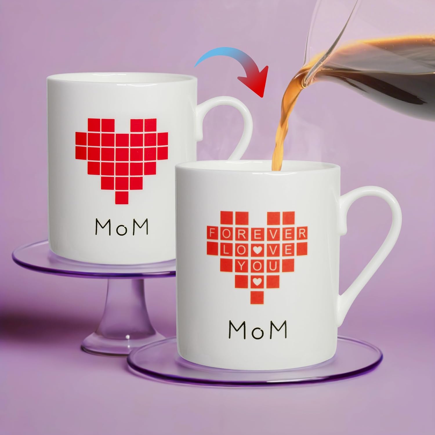 Mother's Day Coffee Mug Gift Set for Mom, 12oz Heart Heat Color Changing Cup
