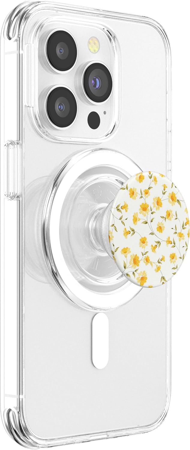Yellow Floral Vine Pattern PopSockets PopGrip for MagSafe