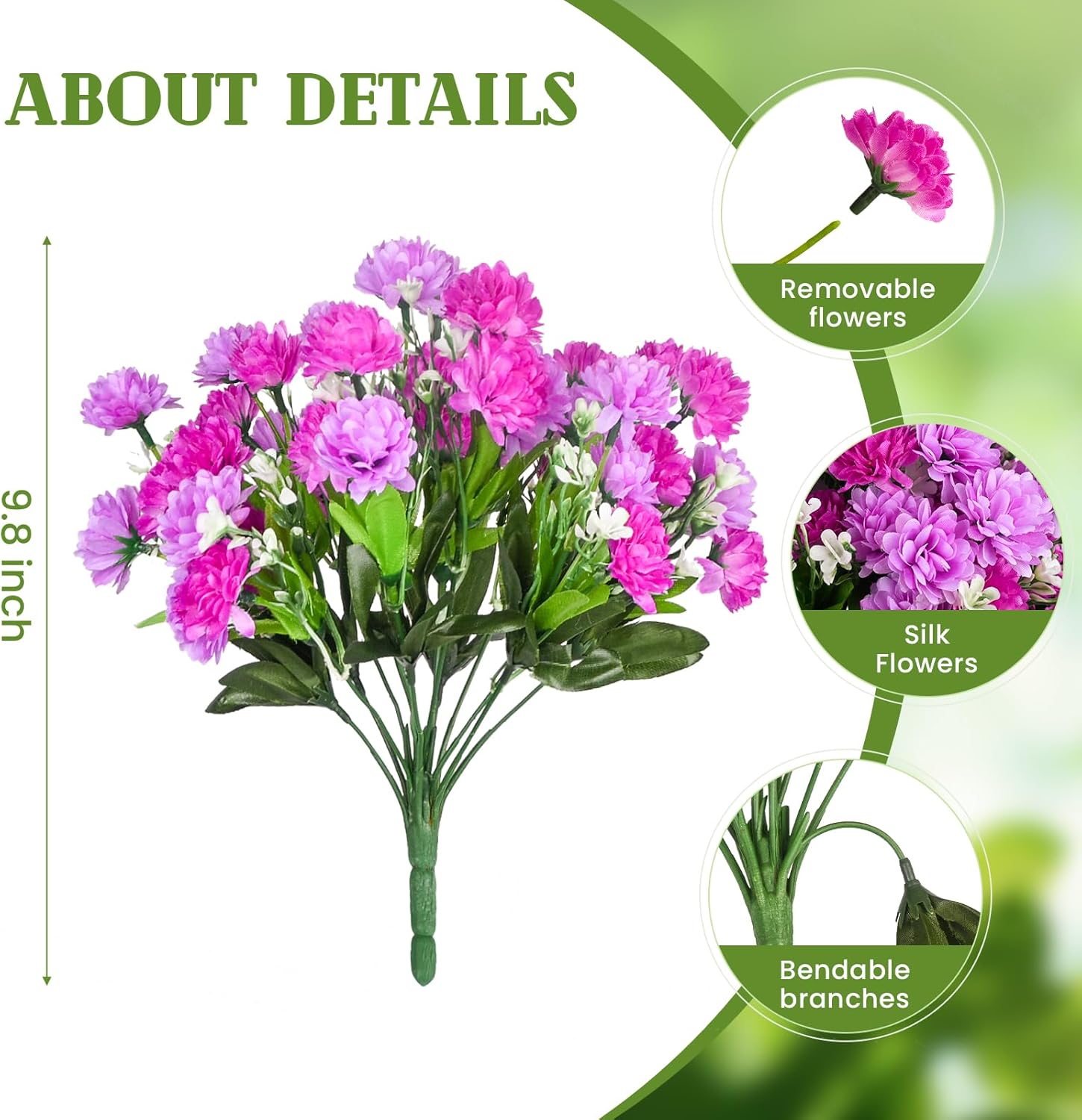 Ammyoo Artificial Flowers for Outdoors Decoration, 6 Bundles Silk Marigold Flower UV Resistant Look Real Faux Plants for Garden Porch Planter Patio Balcony Yard Home Decor (Double Purple)