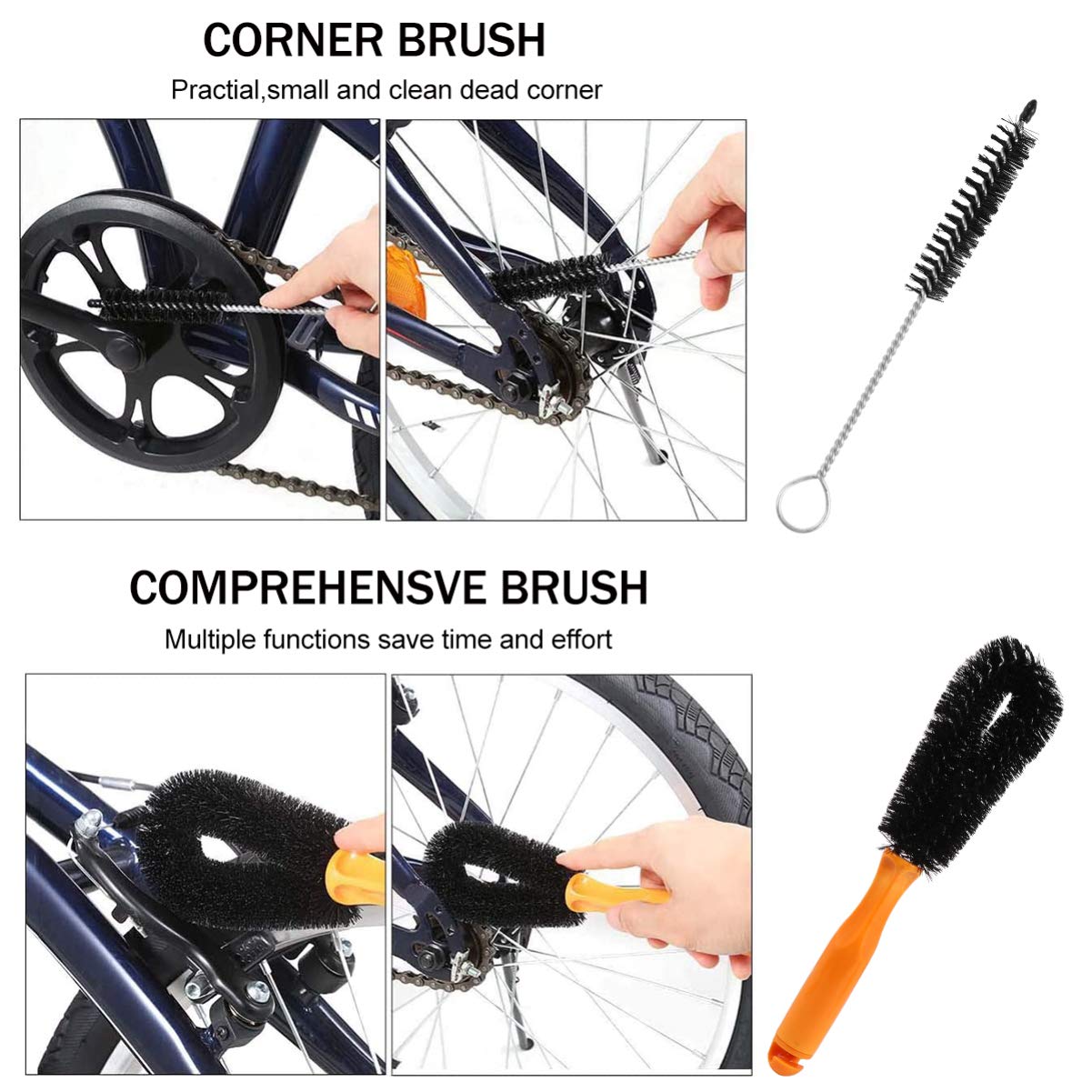 Abaodam Ergonomic Handle Bike Cleaning Brush Set 8 Pieces Kit for Bike Chain Tire Sprocket Wheel Cleaning
