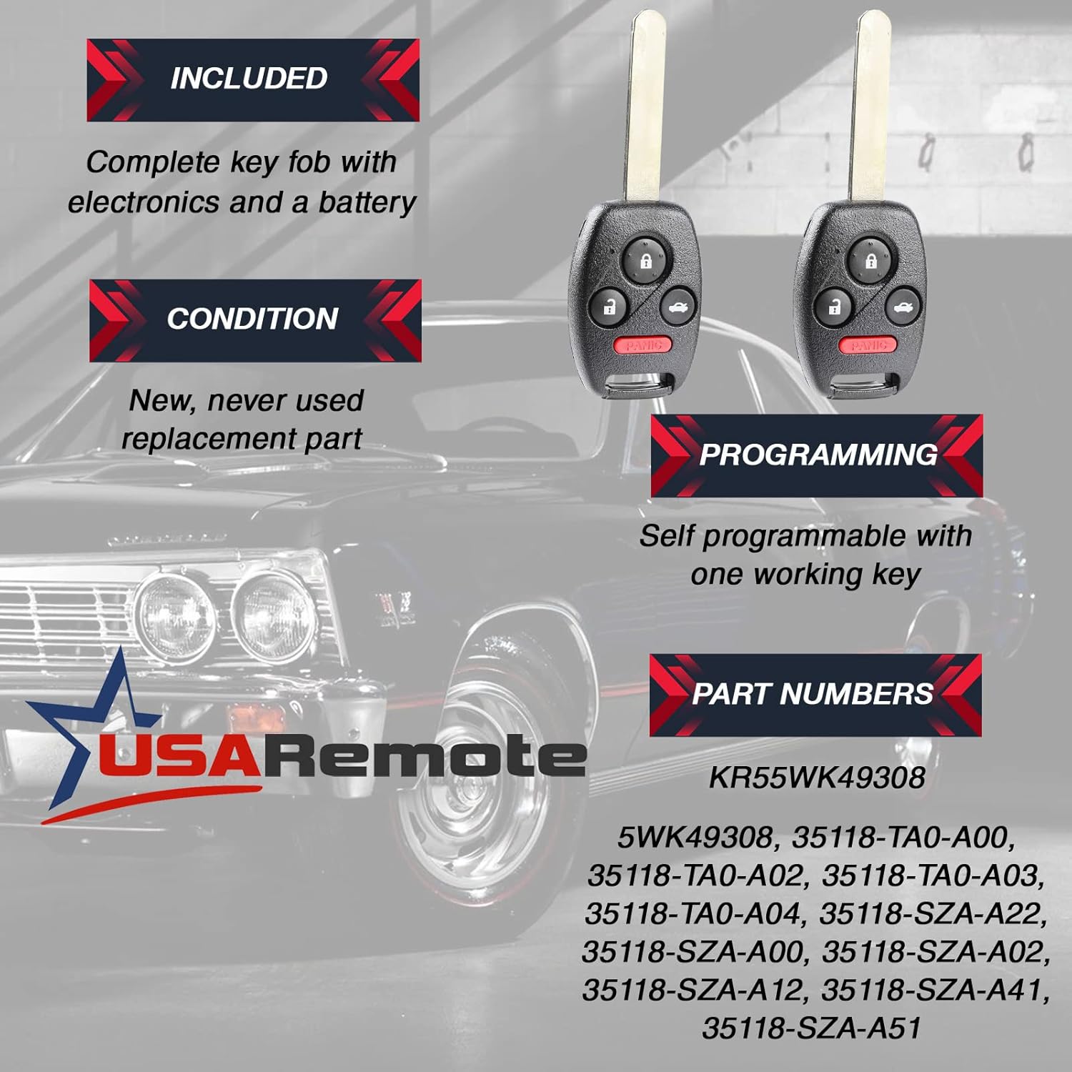 Image showing two USARemote key fobs with included components and programming information