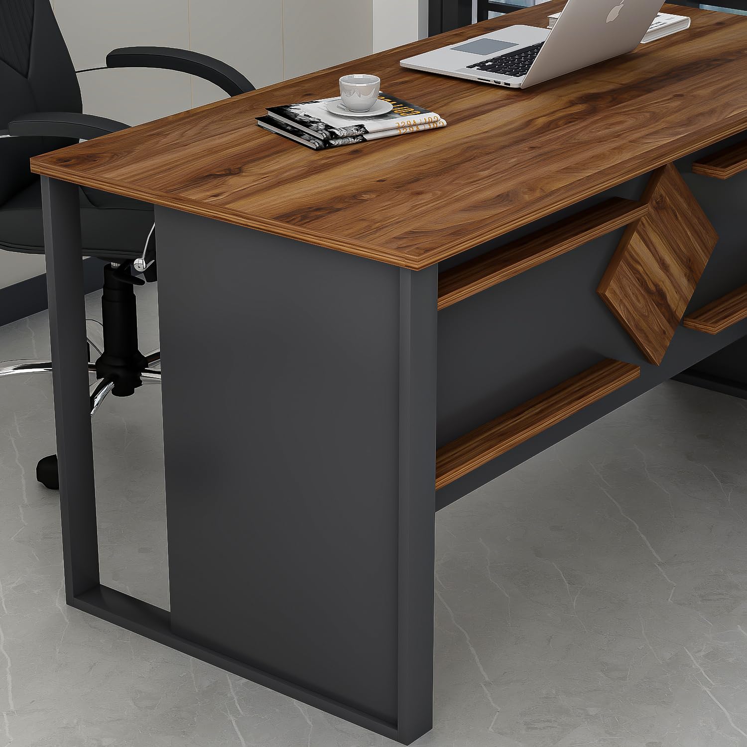 Homidea BOSS Scrivania 150 x 72 x 75,6 cm – Tavolo da ufficio moderno per casa o studio (Antracite-Rovere)