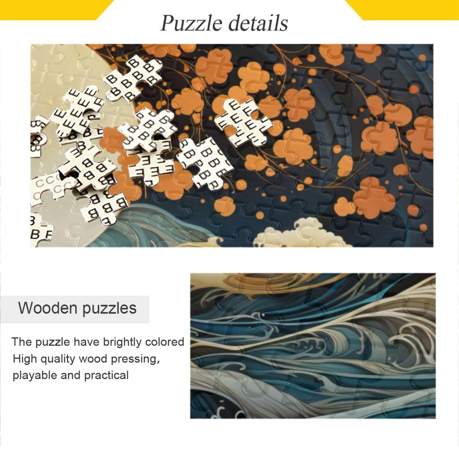 ZENWAWA Jigsaw Puzzle - Japan Style Wave Art, 500 Or 1000 Pieces, Paper-Wood Composite With Storage Bag