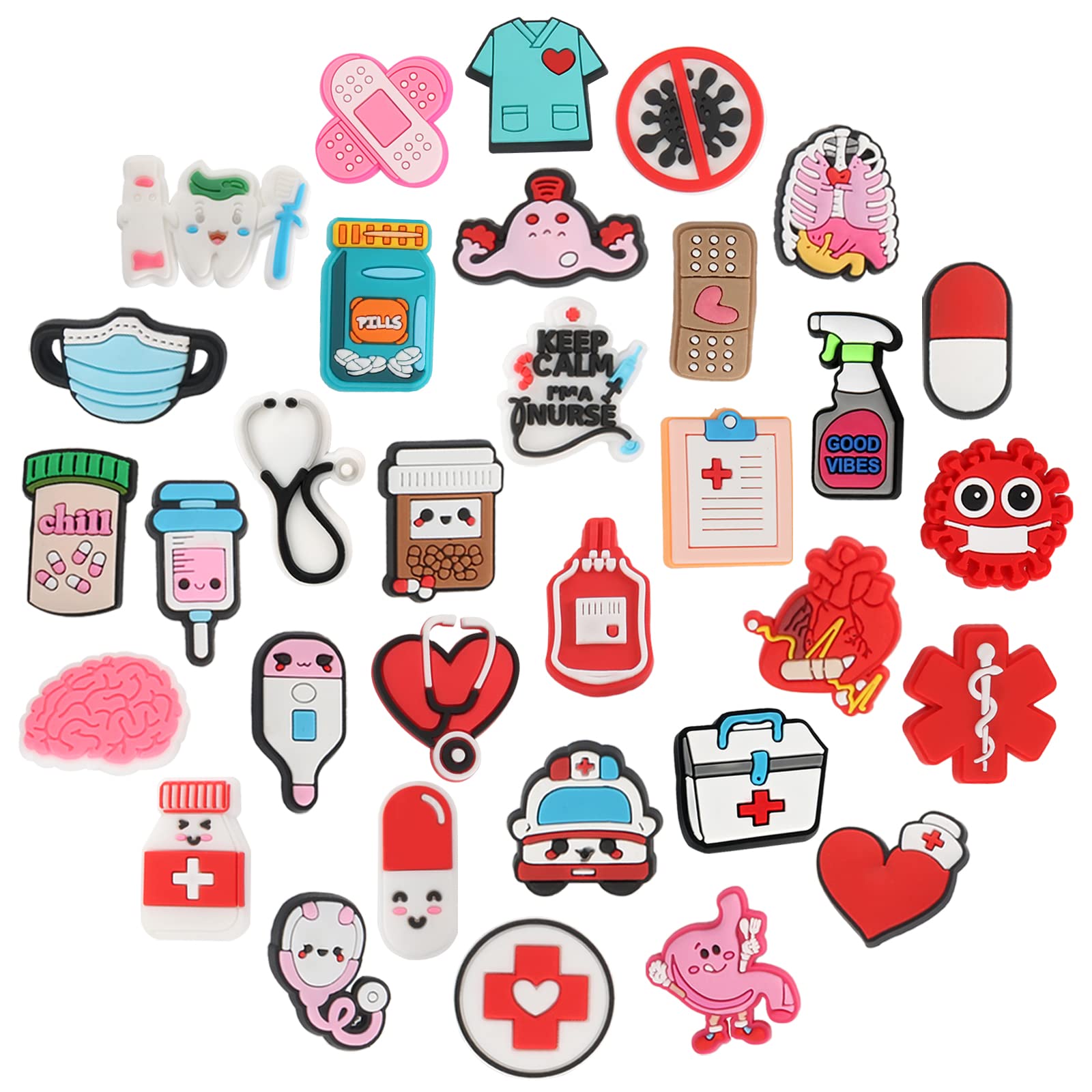 mortd32PCS Medical Shoe Decor Charms, Doctors Nurses Themed Charms for Shoe Wristband Decor, PVC Shoe Charm Accessories for Party Favors Birthday Graduation Gifts