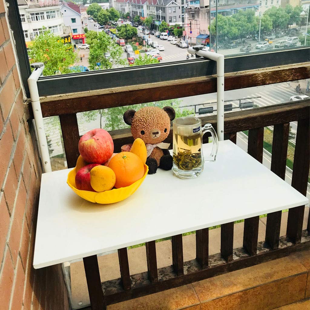 Table suspendue de balcon rabattable avec plateau réglable en hauteur et structure antirouille