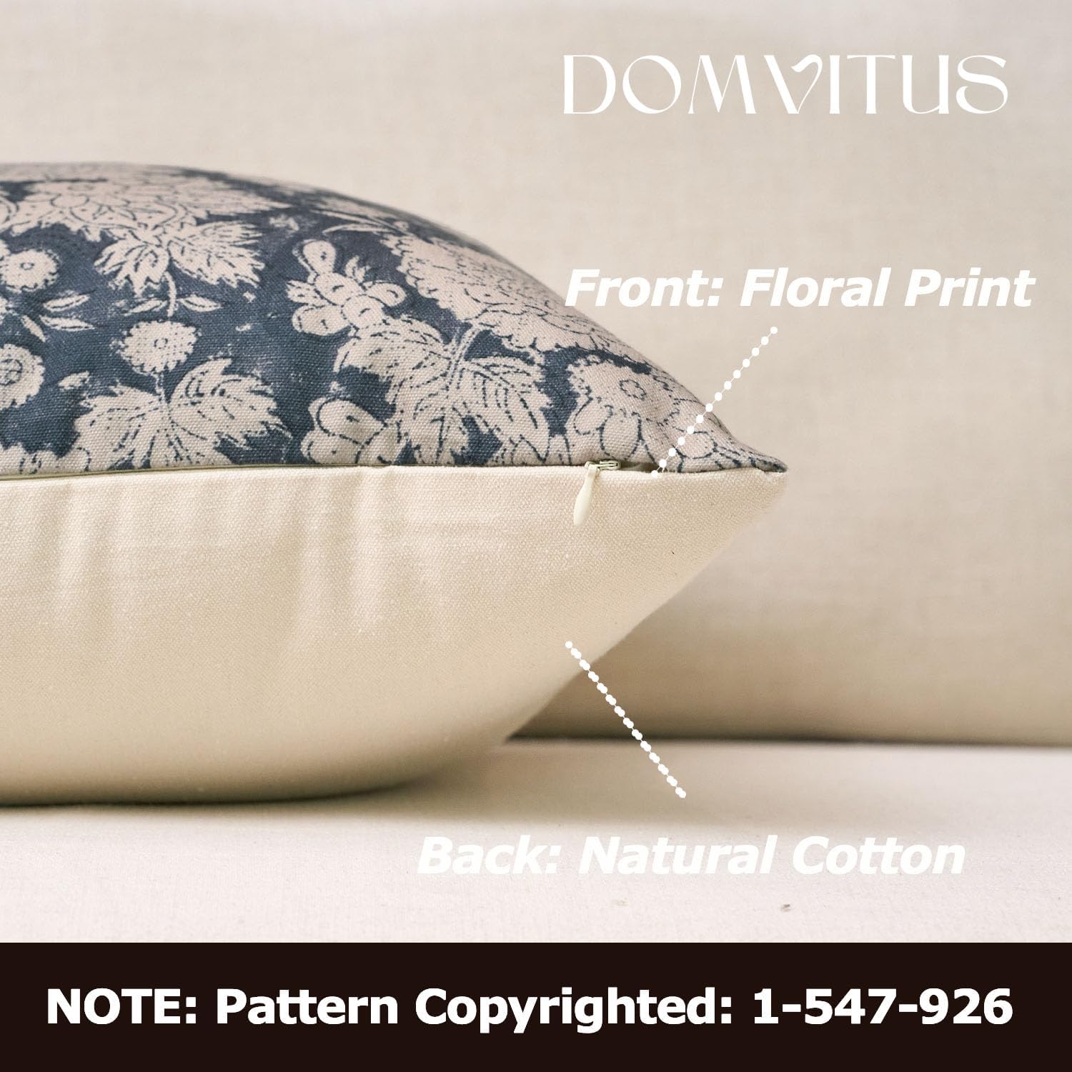 DOMVITUS Floral Pillow Covers 18x18 Set of 2, Vintage Block Print Pillow Covers Neutral Decorative Farmhouse Throw Pillow Covers for Bed Couch Living Room Dusty Blue