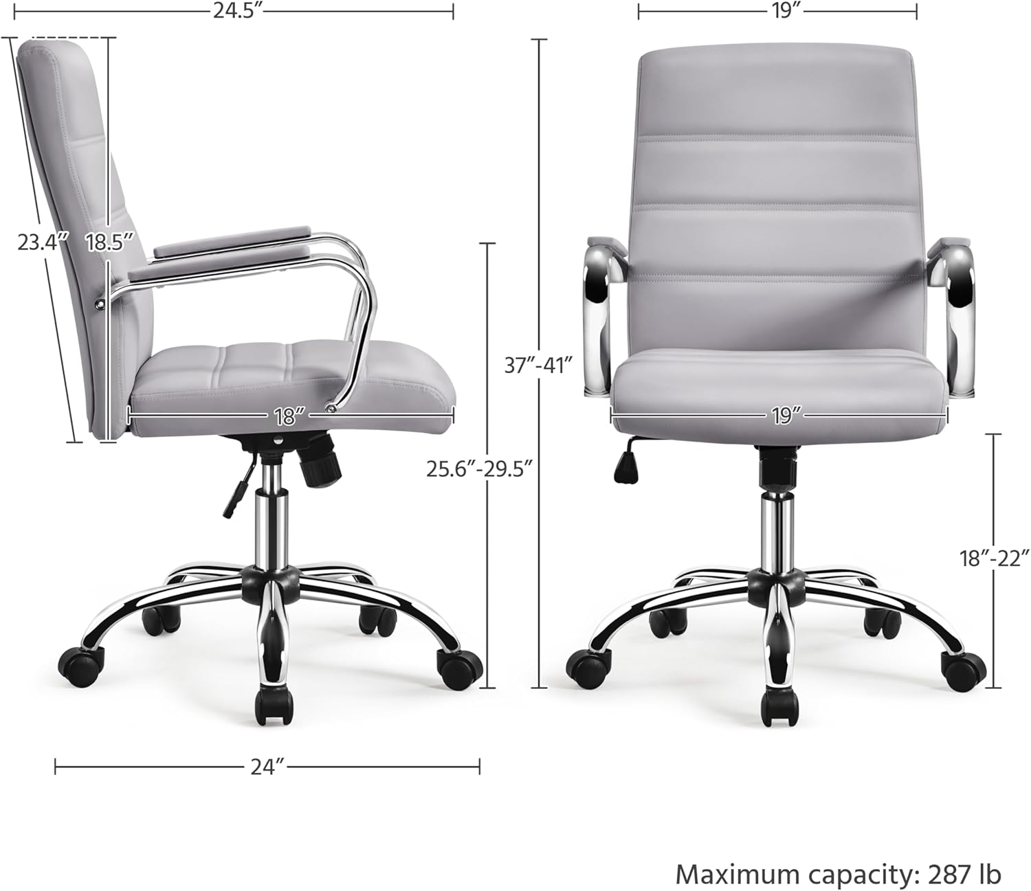 Yaheetech 2pcs Office Exectuive Chair Height Adjustable Swivel PU Leather Managerial Home Desk Chair with Arms Light Gray