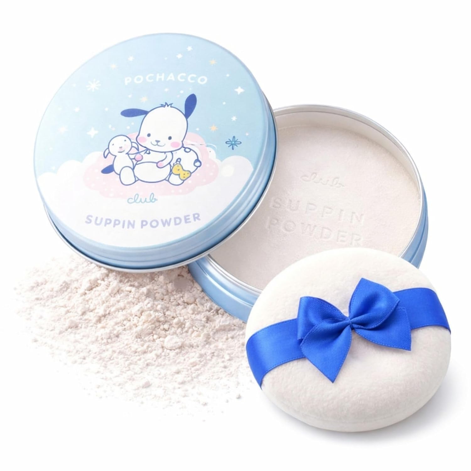 Club Suppin Translucent Setting Powder, Pressed Powder Foundation & Long-Lasting, Hydrating Face Powder, Makeup Setting Powder with Amino Acids, 24H Overnight Japanese Skincare, Sanrio Pochacco