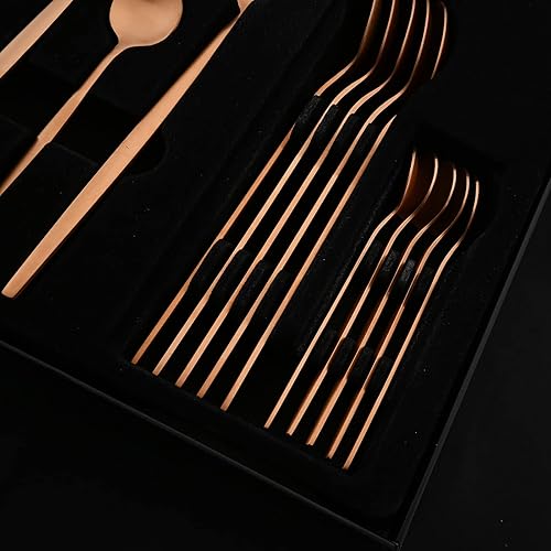 Miniatura 6 de JASHII Juego de cubiertos de oro rosa, cubiertos de acero inoxidable, acabado mate, juego de cuchara y tenedor con caja de regalo, regalo de boda de