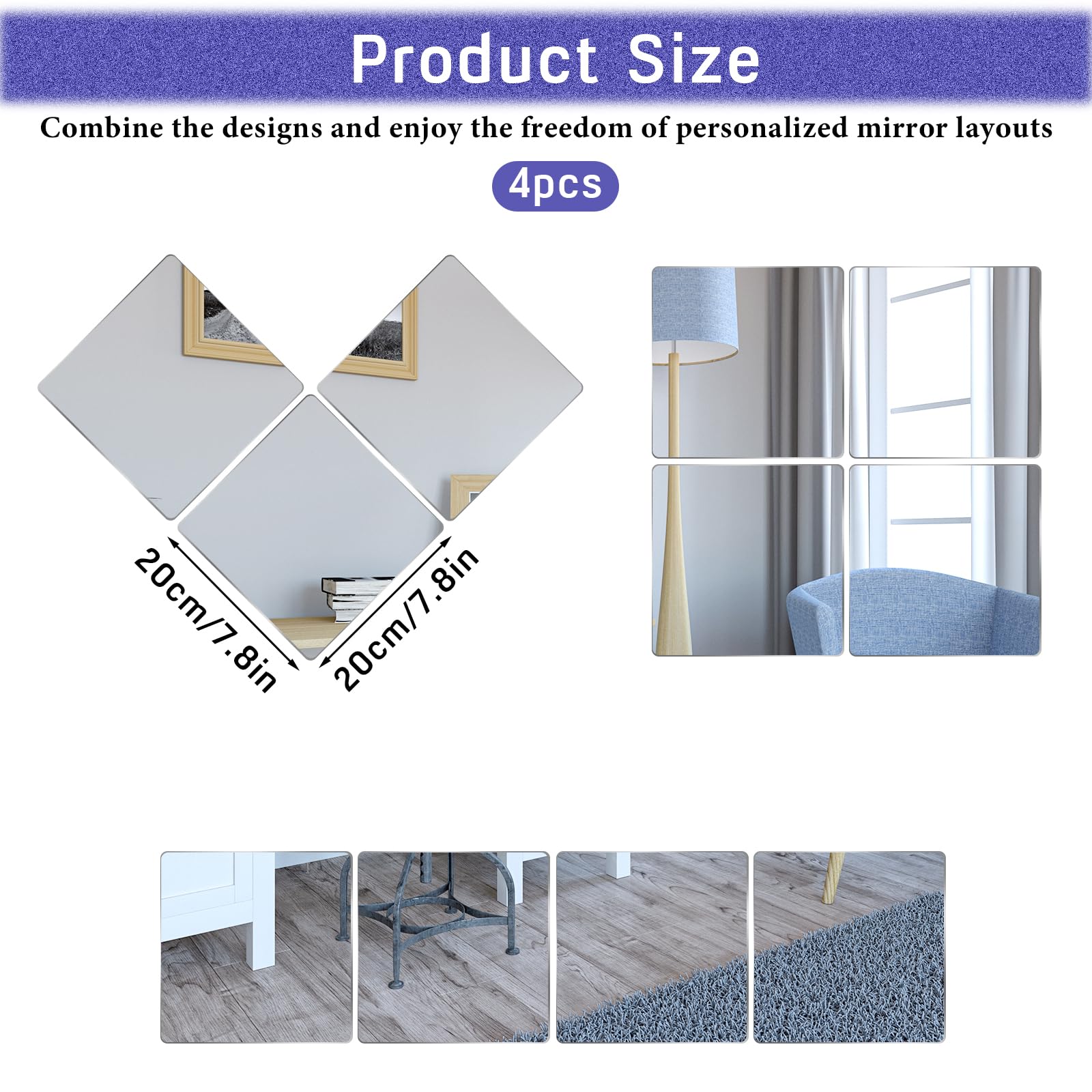 12 pezzi specchio da parete autoadesivo 20 x 20 cm, specchio adesivo in PVC flessibile quadrato antideflagrante, decorazione in plastica fai da te | Leroy Merlin