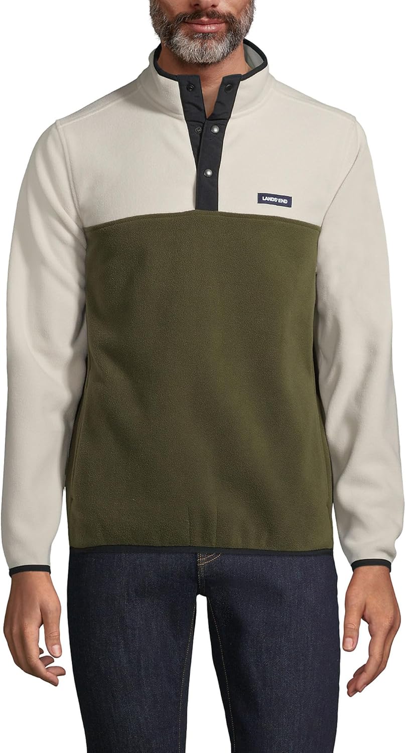 Lands' End mens Heritage Fleece Snap Neck Pullover