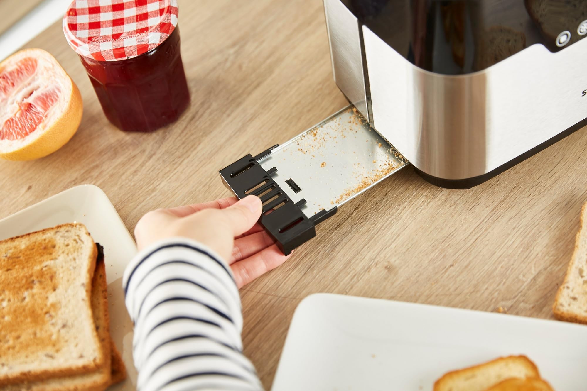 Senya Tostadora de Acero Inoxidable Smart Toaster, 2 Ranuras Grandes, Botones Táctiles, Pantalla Led, Cuerpo de Acero Inoxidable de 850 W