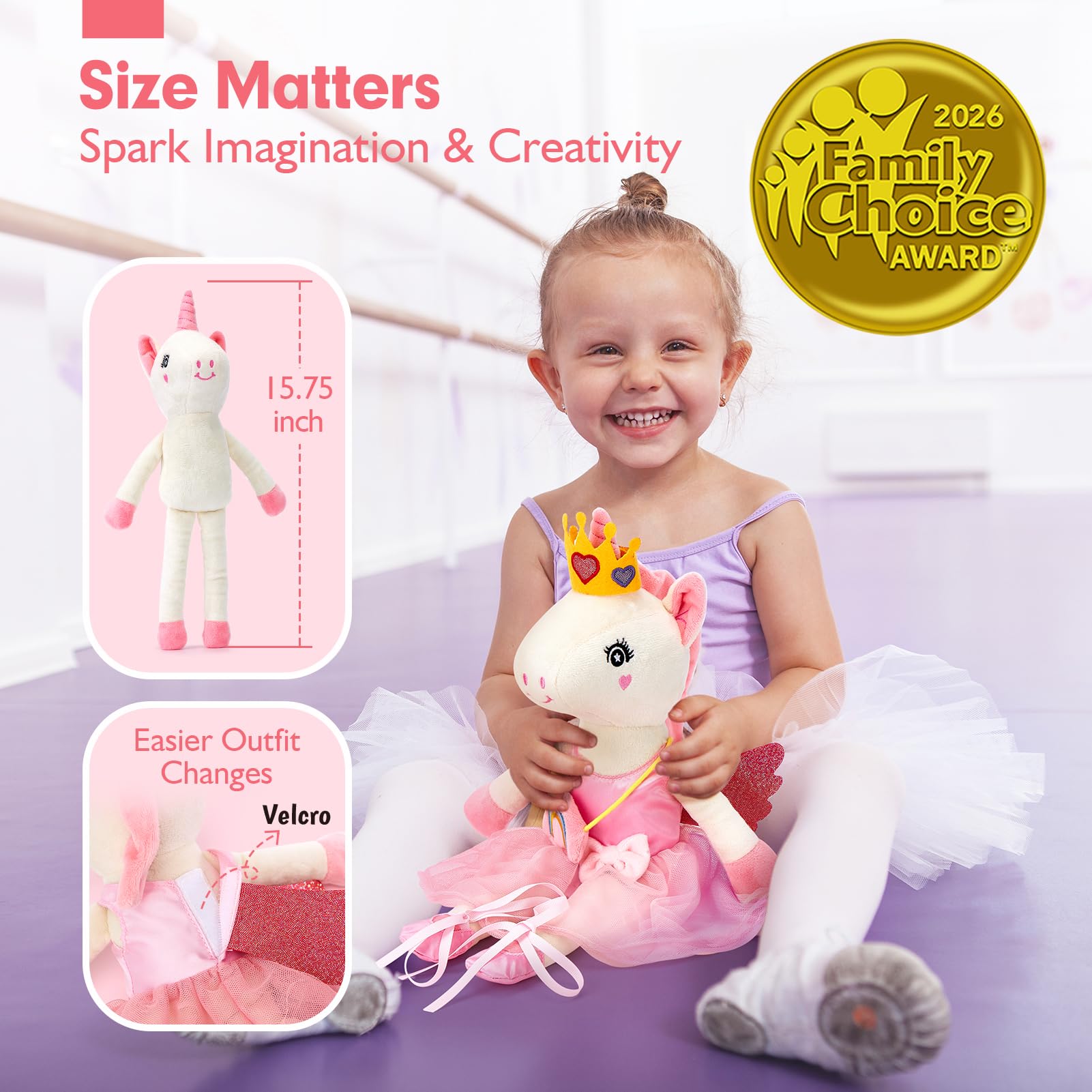 hahaland Unicornios Peluche Juguetes Niña 3 años - Muñeca para Vestir con 3 Set de Ropa y Bolsa, Unicornio Precioso Regalos Niña 3 4 5 6 años — view 3