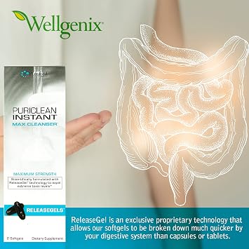 Wellgenix Puriclean Instant Max Cleanser Release Gel - Premium Body Detox Cleanse, Fast-Acting Maximum Strength, 2 Herbal Cleanse Detox Softgels (Pack of 2)