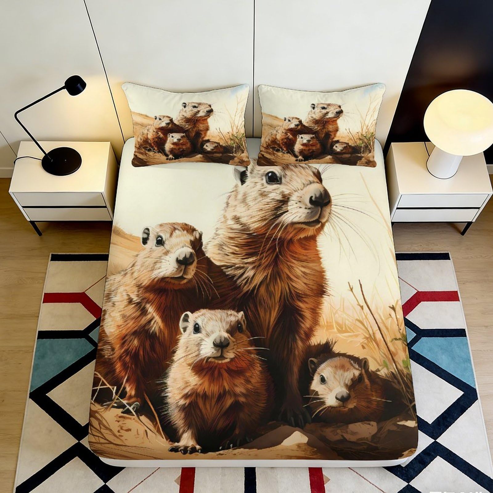 3D Printed African Wildlife Fitted Sheet Microfiber Deep Pocket Non-Slip Bedroom Set Safari Mattress Fitted Cover All Ages Washable 200x200x25cm