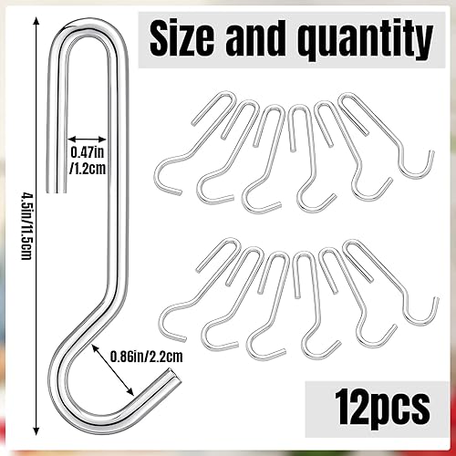 Miniatura 2 de 12 ganchos para ollas de alta resistencia, ganchos rectos para sartenes de acero galvanizado, soporte de almacenamiento para colgar utensilios de