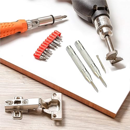 Miniatura 7 de 2 piezas perforadoras automáticas de metal de resorte ajustable con impacto ajustable para ventanas de vidrio de metal de madera, etc., plateadas y