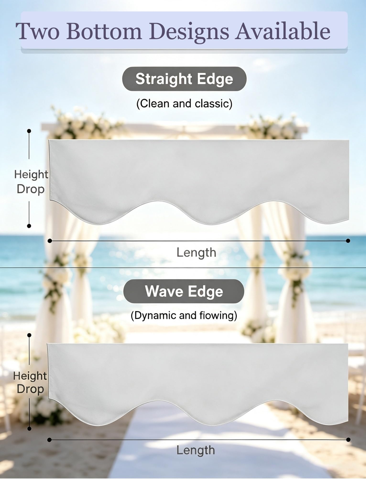 10er Set Pergola Segel, Wellenförmig, mit Stahlseil, for Hochzeit | Dekostoff mit Stahlseil for Hochzeiten, Gartenpartys und Veranstaltungen(45x400cm/17.7x157.5in)