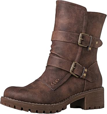 GLOBALWIN Lace up Mid Calf Motorcycle Fashion Festival Boots Combat Riding Military Boots for Women