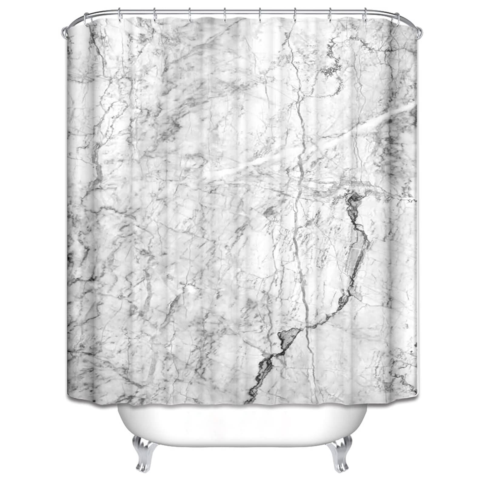 Duschvorhang Marmor-Optik 90x180 Cm – Aus Polyester, Wasserabweisend, Mit Haken