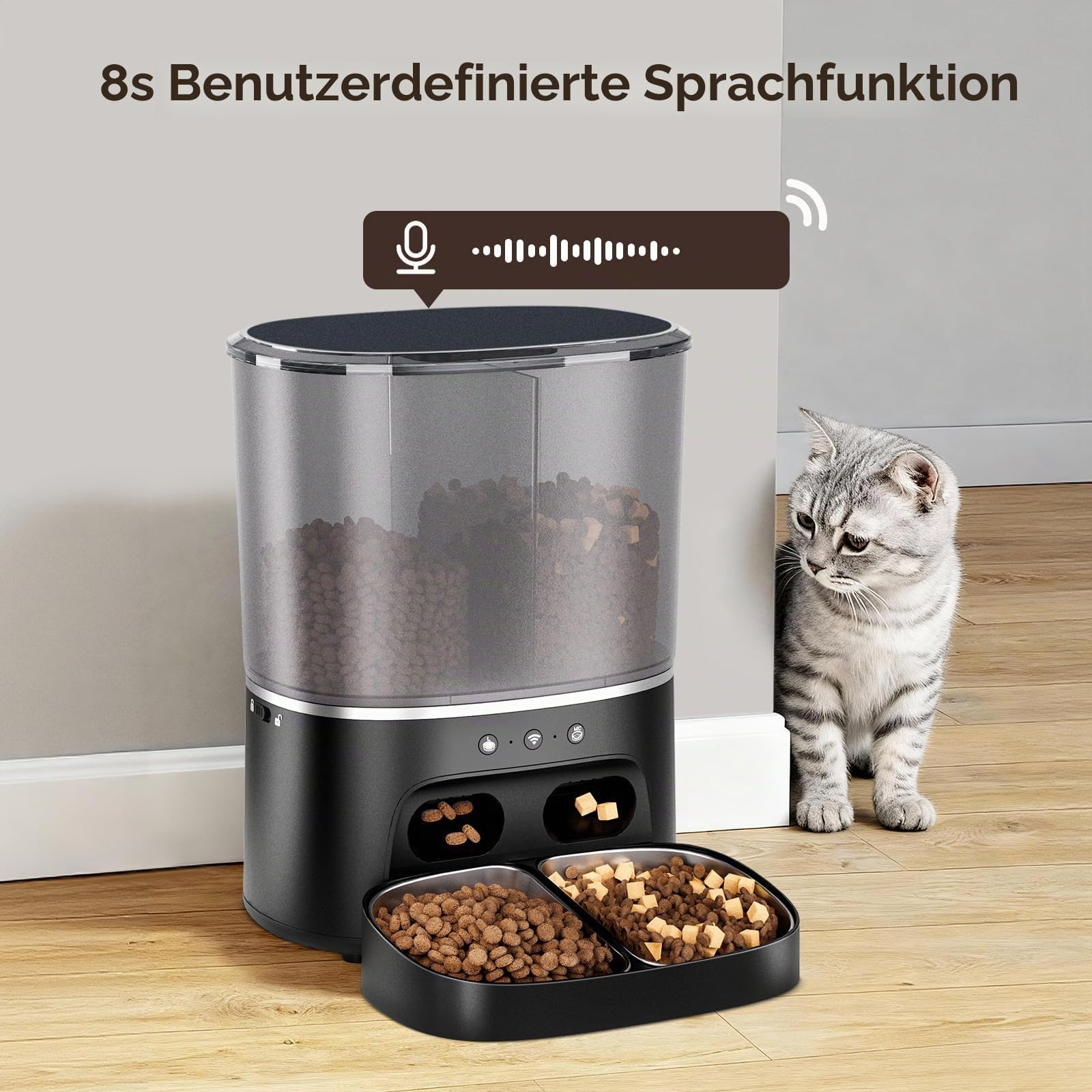 Futterautomat Katze, 2 Näpfe automat Katzenfutter mit APP