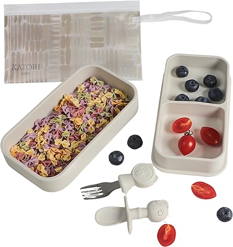 KATORI Kids - Placa de succión para el bebé para llevar, juego de 5 platos de silicona de viaje para bebé con bolsa de viaje, plato para niños,