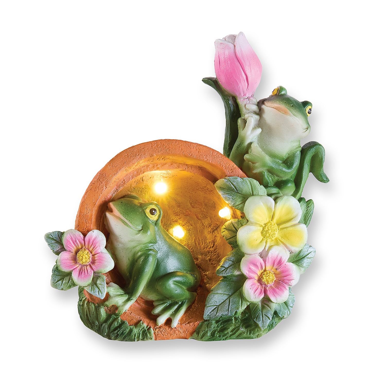Coopers of Stortford - Solar Frog in Pot with Flowers - Garden Ornament with LED Lights, Made from Weather Resistant Polyresin