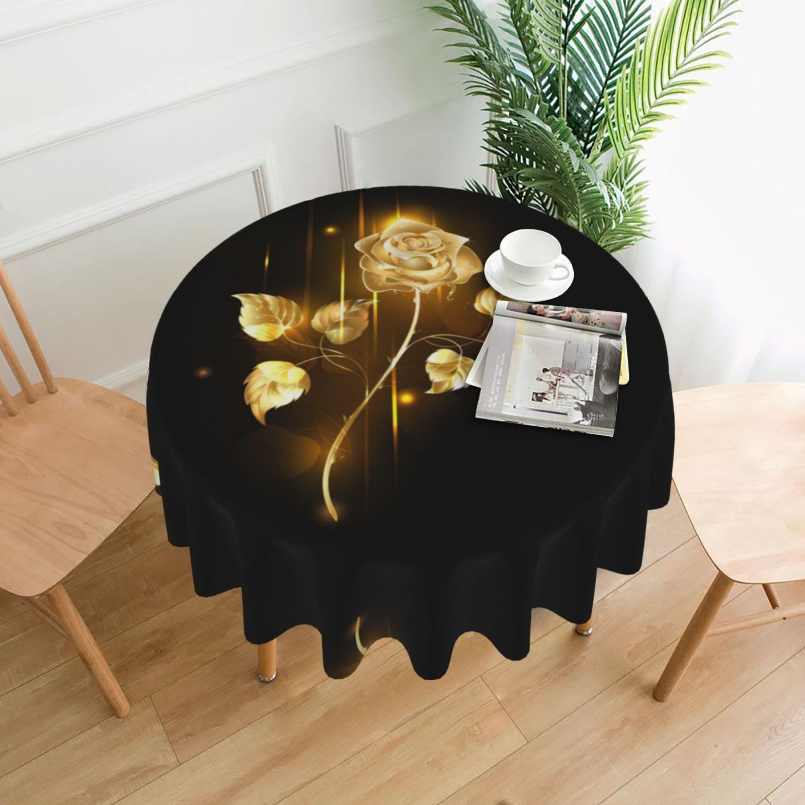 hhxvcv Gold Rose Round Tablecloth – Dining Table Cover