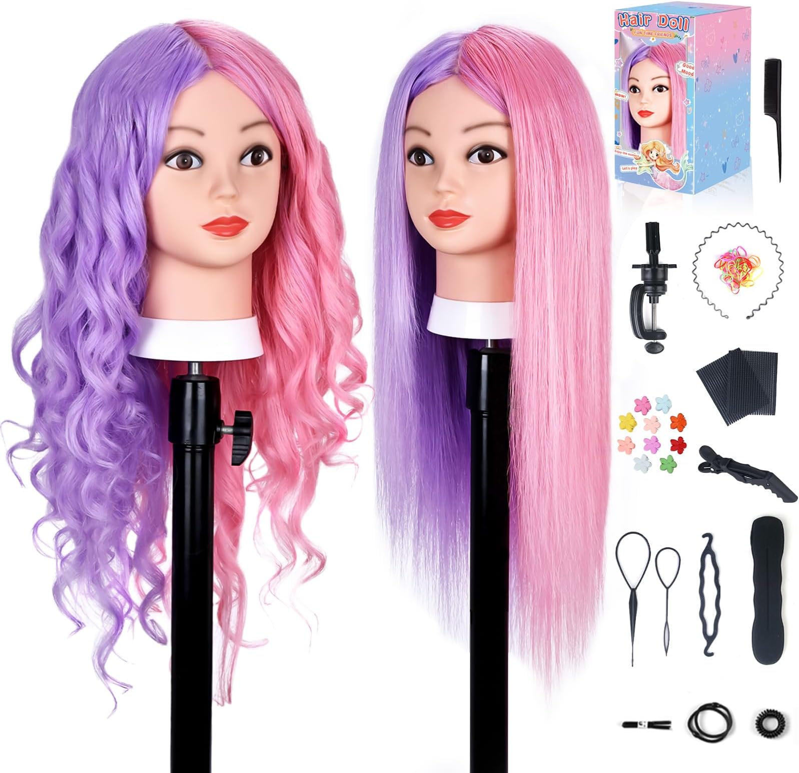 TwoWin Mannequin Head with Hair, 26'' Maniquine Maniquins Head to Practice Hair Styles, Cosmetology Training Mannequin Head, Manican Manikin Doll Head for Hair Styling Braiding with Clamp Holder